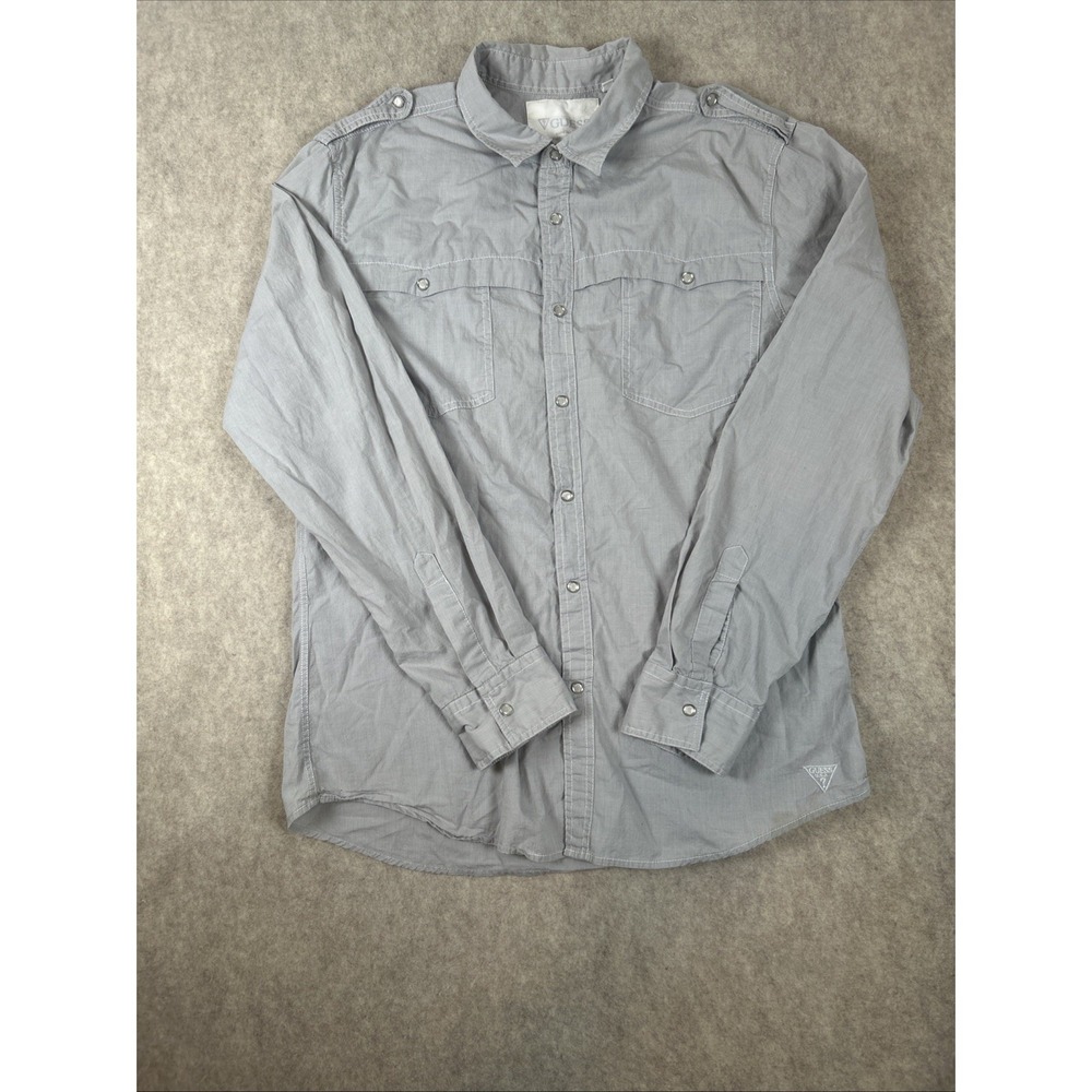 GUESS‎ WESTERN SHIRT Size Large Men`s Slim Fit Pearl Snap Cowboy Grey
